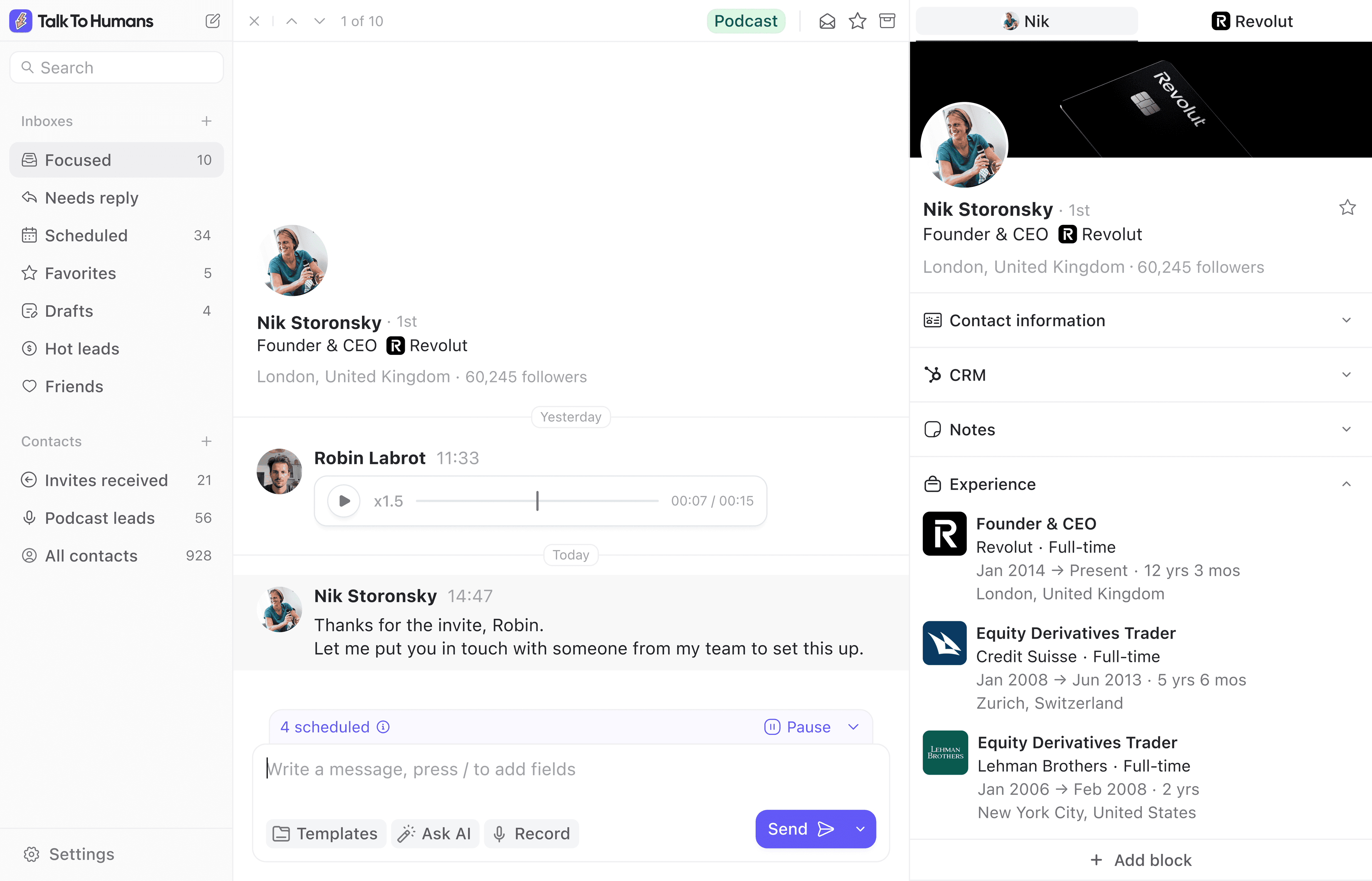 TalkToHumans product interface