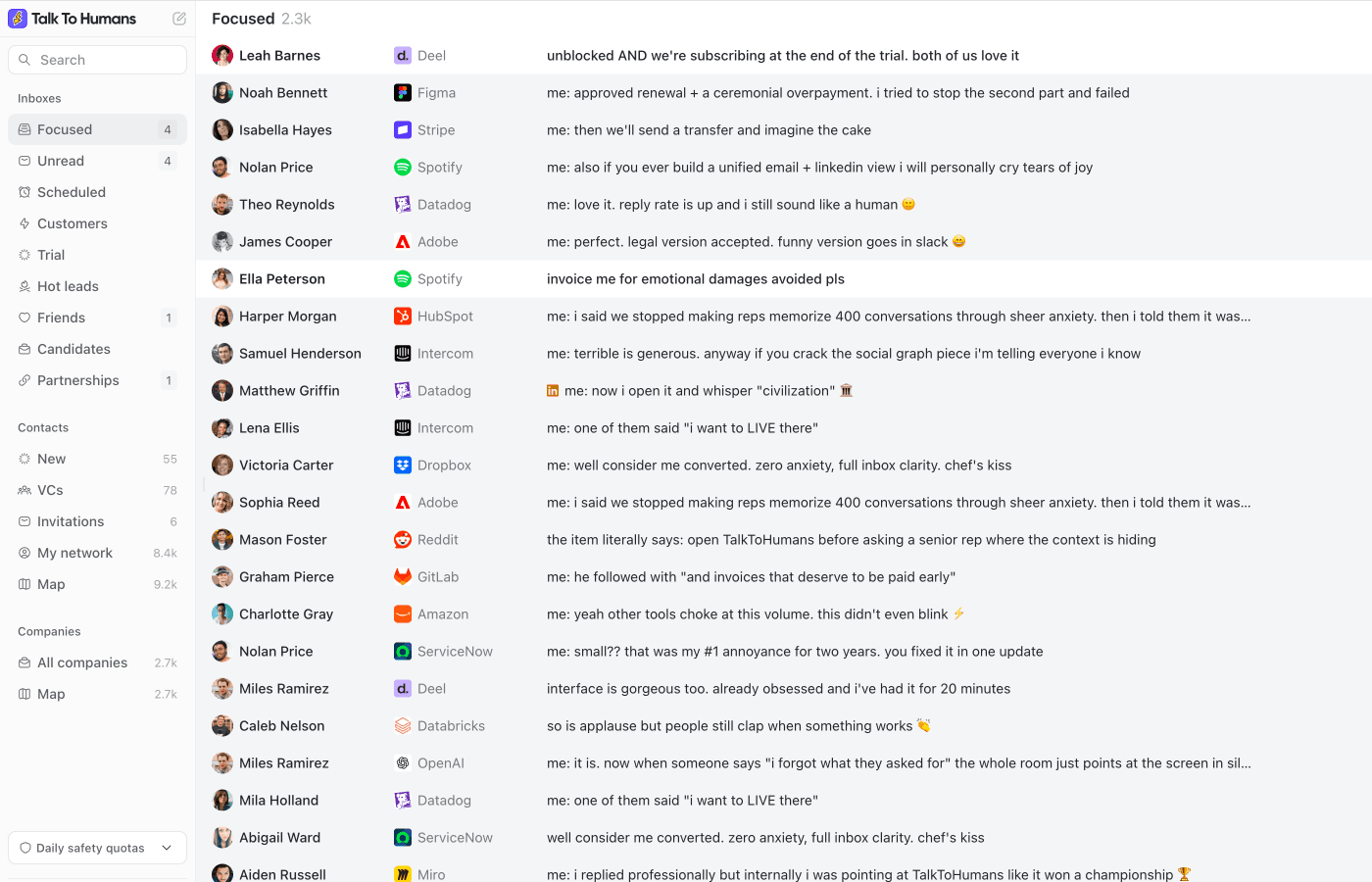 TalkToHumans product interface
